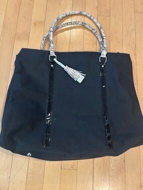 Black Tote Bag with White Snake-Print Handles